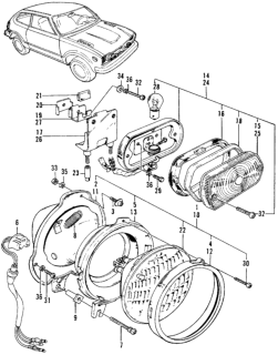 1974 Honda Civic Headlight Assembly, Passenger Side Diagram for 33100-634-667