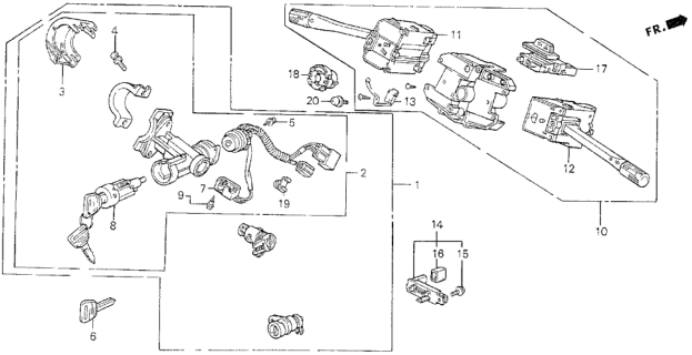 1989 Honda Civic Lock Set Diagram for 35010-SH3-A00