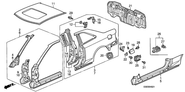 2001 Honda Prelude Panel, R. Side Sill (DOT) Diagram for 04631-S30-A90ZZ