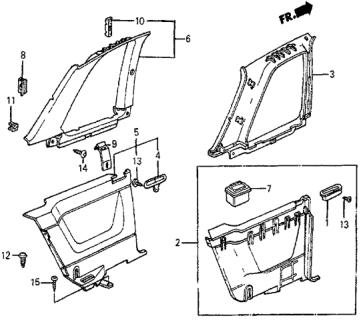 1987 Honda Prelude Lining, L. Side *NH89L* (PALMY GRAY) Diagram for 73835-SB0-672ZC