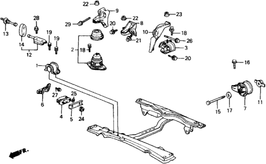 1988 Honda Accord Rubber, Transmission Mounting Insulator Diagram for 50852-SE0-A00