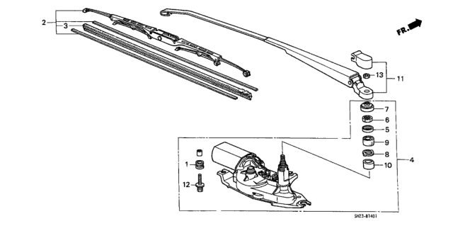 1988 Honda CRX Motor Assembly, Rear Windshield Wiper Diagram for 76700-SH2-A01