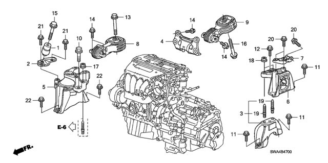 2011 Honda CR-V Weight, Side Engine Mounting Diagram for 50451-SWA-A00