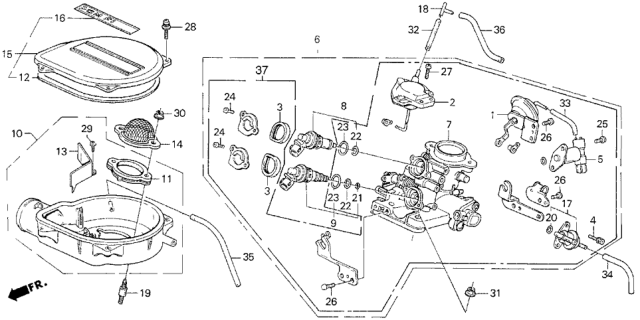 1988 Honda Civic Body Sub-Assembly Set, Throttle Diagram for 16401-PM5-A10