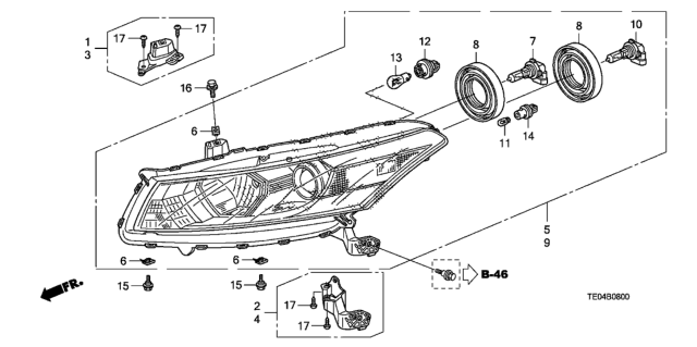 2008 Honda Accord Headlight Assembly, Driver Side Diagram for 33150-TE0-A01