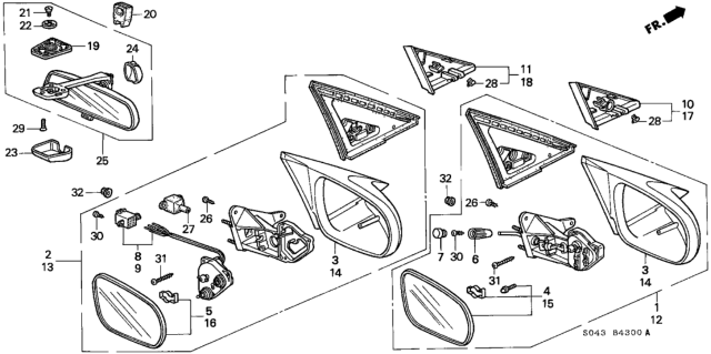 1997 Honda Civic Mirror Assembly, Passenger Side Door (Cypress Green Pearl) (R.C.) Diagram for 76200-S01-A25ZA