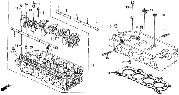1988 Honda Civic Cylinder Head Assembly Diagram for 12100-PM6-000