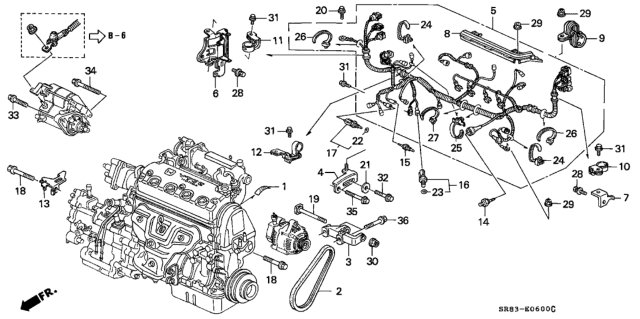 1993 Honda Civic Wire Harness, Engine Diagram for 32110-P28-A01