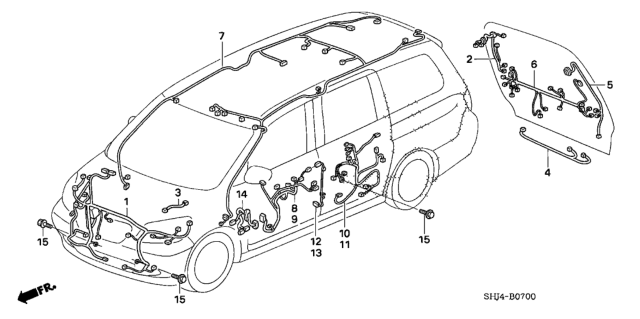 2005 Honda Odyssey Wire Harness, Passenger Door Diagram for 32752-SHJ-A20