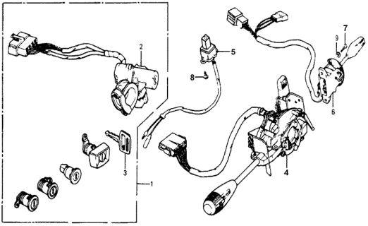 1978 Honda Accord Steering Wheel Switch - Lock Set Diagram