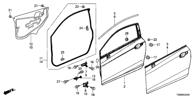 2012 Honda Civic Weatherstrip, L. FR. Door Diagram for 72350-TS8-A01