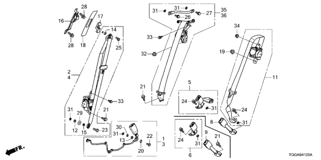 2021 Honda Civic Outer Set, Left Rear Seat Belt (Deep Black) Diagram for 04828-TGG-A01ZA