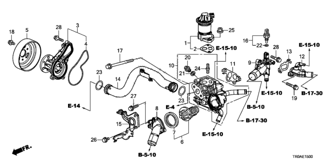 2013 Honda Civic Cover, Water Outlet Diagram for 19315-R1A-A00