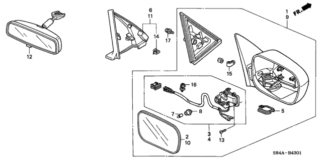 2002 Honda Accord Mirror Assembly, Driver Side Door (Noble Green Pearl) (R.C.) Diagram for 76250-S84-K21ZS