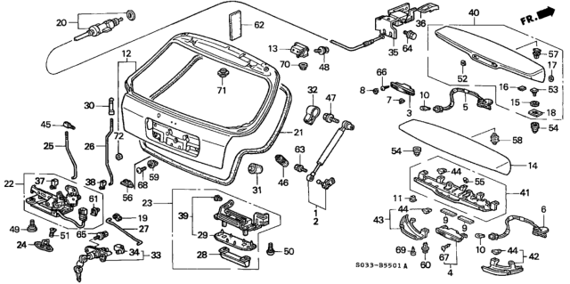 2000 Honda Civic Stay Set, Passenger Side Tailgate Open Diagram for 04741-S00-A10