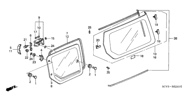 2005 Honda Element Glass Set, R. Quarter (Privacy) (Aptech) Diagram for 73510-SCV-A10