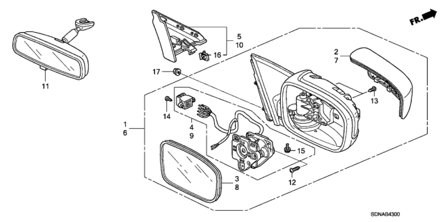 2007 Honda Accord Mirror Assembly, Driver Side Door (Sapphire Blue Pearl) (R.C.) Diagram for 76250-SDN-A01ZA