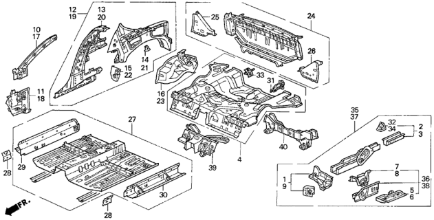 1995 Honda Del Sol Body Structure Components Diagram 2