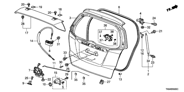 2009 Honda Fit Lock Assembly, Tailgate Diagram for 74801-TK6-A01