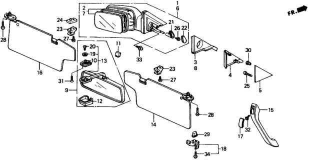1990 Honda CRX Mirror, Driver Side Diagram for 76253-SH2-A03