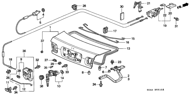 1999 Honda Civic Cable, Trunk Opener (LH) Diagram for 74880-S04-G01