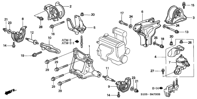 1997 Honda CR-V Bracket, RR. Engine Mounting Diagram for 50827-S10-000