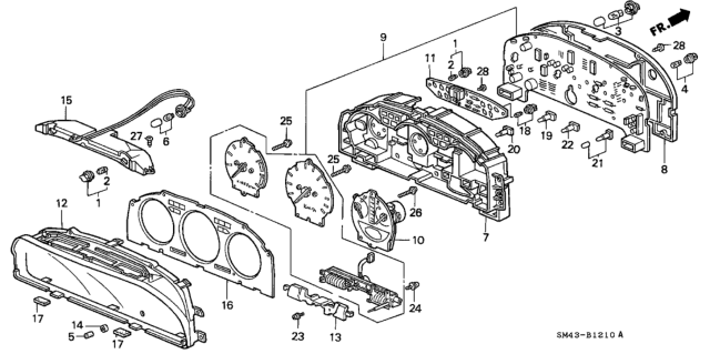 1992 Honda Accord Panel, Speedometer/Tachometer And Print Diagram for 78120-SM4-P04