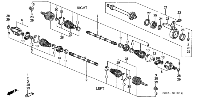 1999 Honda Civic Cv Joint Set, Outboard Diagram for 44014-S04-J00
