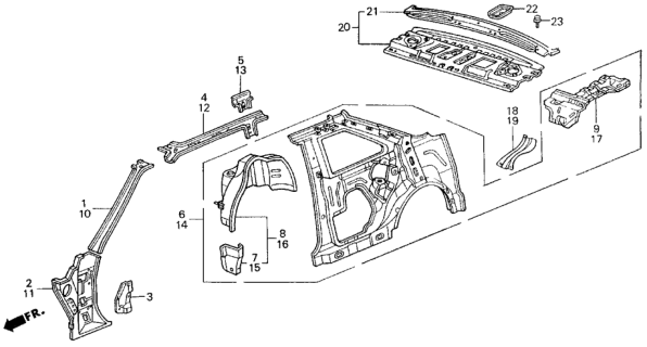 1989 Honda Accord Panel, L. RR. (Inner) Diagram for 64711-SG7-A01ZZ