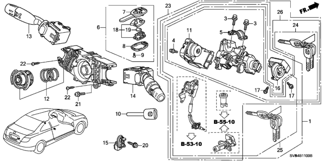 2006 Honda Civic Lock Assy., Steering Diagram for 35100-SNA-A01