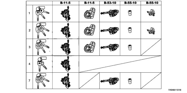 2012 Honda Civic Cylinder Set, Key Diagram for 06350-TR0-A41