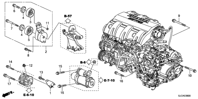 2014 Honda Ridgeline Alternator Bracket  - Tensioner Diagram