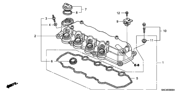 2008 Honda Civic Cover, Cylinder Head Diagram for 12310-RMX-000