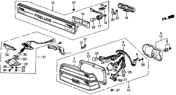 1984 Honda Prelude Lens & Housing, R. Taillight Diagram for 33501-SB0-671
