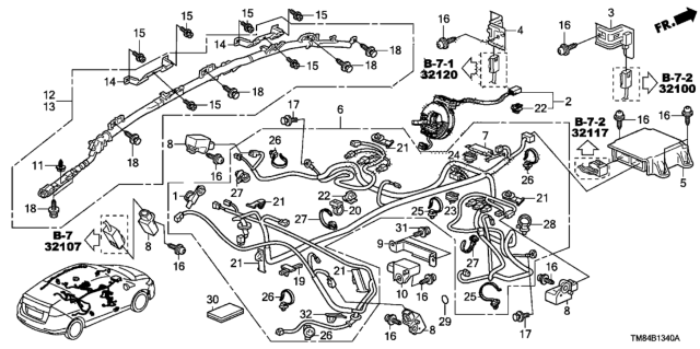 2014 Honda Insight Wire Harness, Center Floor (Include Washer Tube) Diagram for 77962-TM8-A02