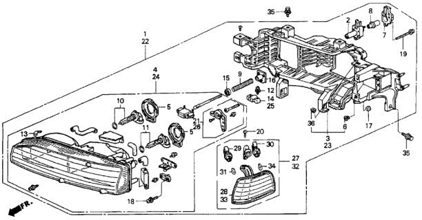 1992 Honda Accord Headlight Unit, Driver Side Diagram for 33153-SM4-A03