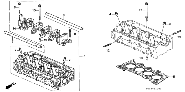 1997 Honda Civic Cylinder Head Assembly Diagram for 12100-P2A-000