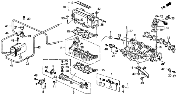 1992 Honda Accord Injector Set, Fuel Diagram for 06164-PT3-A00