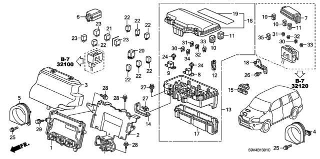 2005 Honda Pilot Box Assembly, Relay Diagram for 38250-S9V-A22