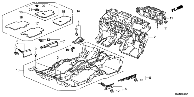 2012 Honda Fit Insulator, Dashboard (Outer) Diagram for 74251-TF0-G00