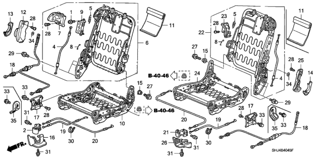 2005 Honda Odyssey Middle Seat Components Diagram 1
