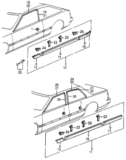 1984 Honda Accord Molding, L. FR. Sash Diagram for 75833-SA5-922