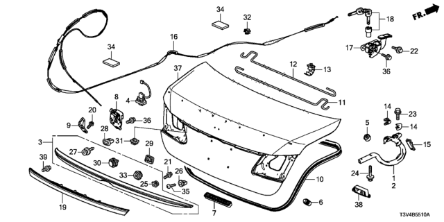 2014 Honda Accord Cable Assy., Trunk Open Diagram for 74880-T3V-A01
