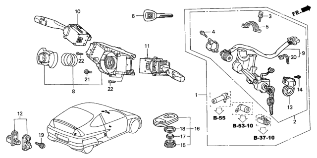 2004 Honda Insight Cylinder Set, Key *YR233L* (TITANIUM) Diagram for 06350-S3Y-A30ZA