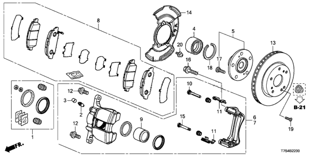 2019 Honda HR-V Front Caliper Sub-Assembly Diagram for 45018-T7W-A00