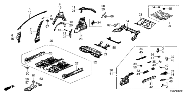 2021 Honda Civic Crossmember, RR. Floor (Upper) Diagram for 65740-TGG-306ZZ