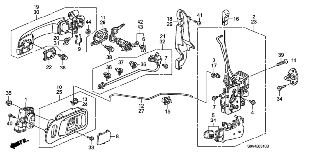 2004 Honda Pilot Cylinder Assembly, Passenger Side Door Diagram for 72143-S9V-A11