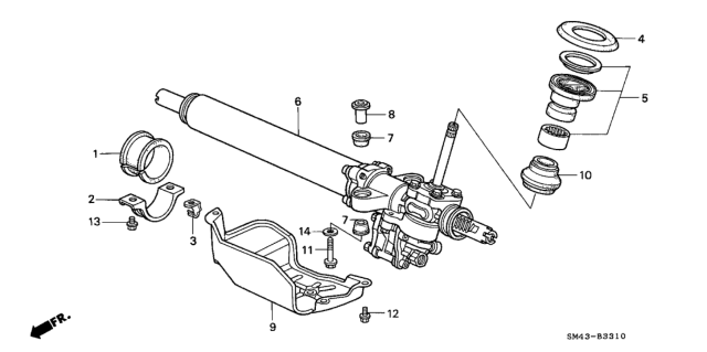 1992 Honda Accord Rack Assembly, Power Steering Diagram for 53601-SM4-A05