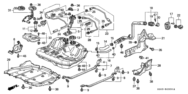 1997 Honda Prelude Clip, Tube Diagram for 17717-S30-003