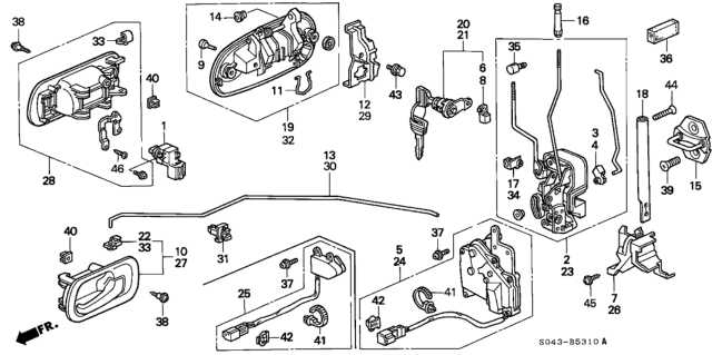 1997 Honda Civic Protector, R. FR. Door Handle Diagram for 72130-S04-A01ZZ